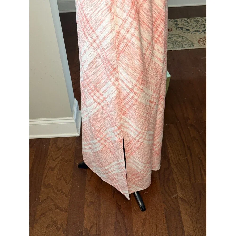 J Jill Love Linen maxi Plaid Dress Pink /white Sleeveless a-line Large Tall - Picture 4 of 8